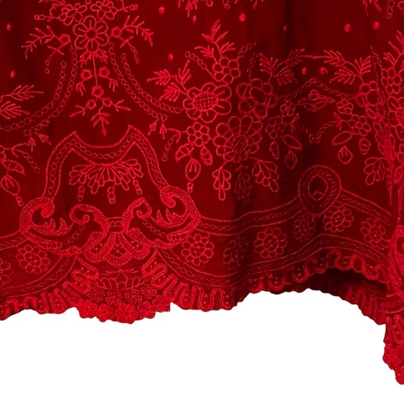 Johnny Was Antik Lace Collared Long Sleeve Blouse Red embroidered fairy whimsy M - Picture 14 of 16